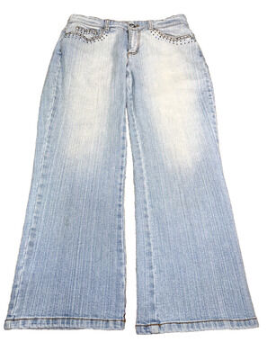 Cache Rhinestone Cropped Wide Leg Jeans Y2K Approx Size 6